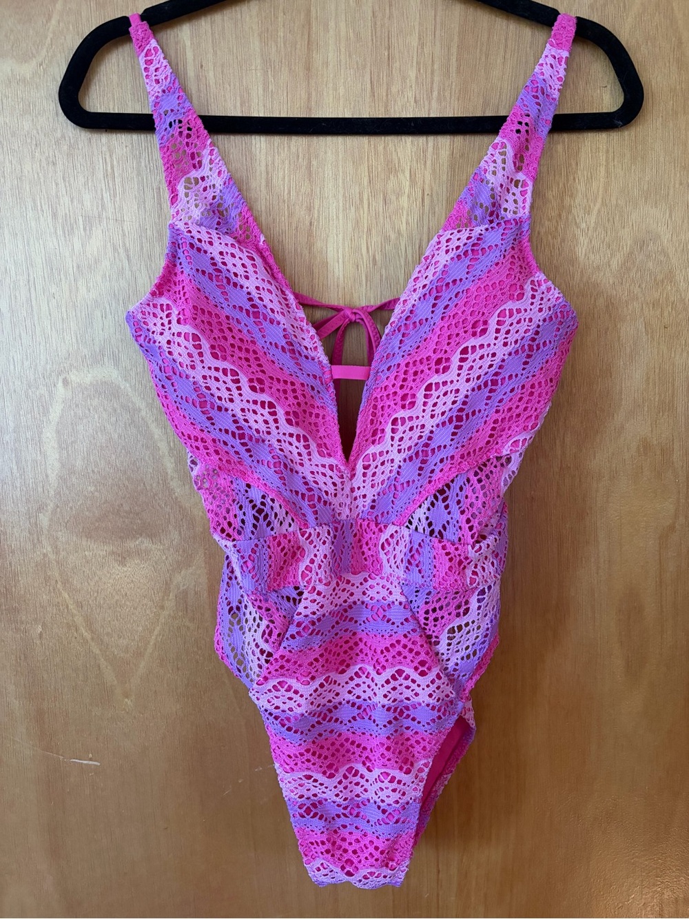BECCA Hot Pink & Lavender Crochet One-Piece NWT